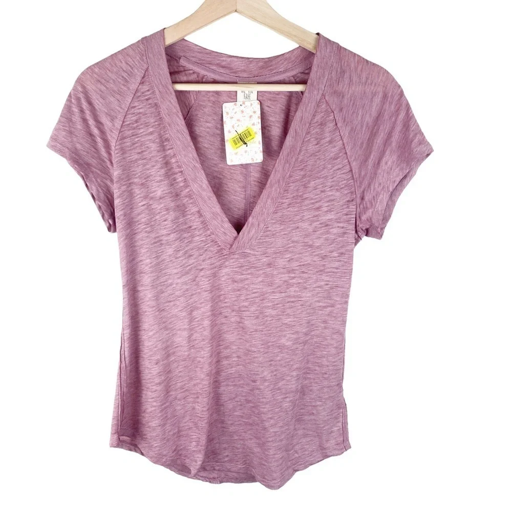 Free People We the Free Pink V Neck Tee New